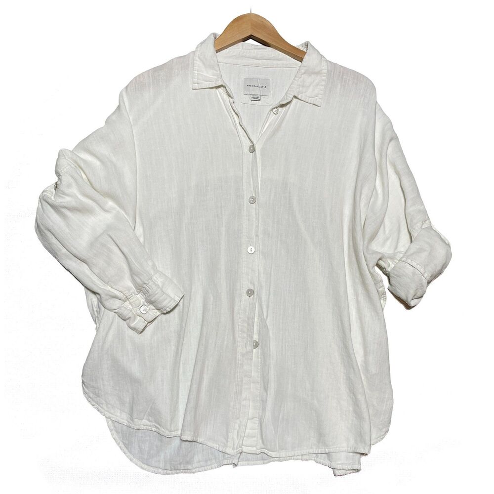 AEO American Eagle Oversized Shirt XS Linen Blend Cover Up Pool Party Button Top